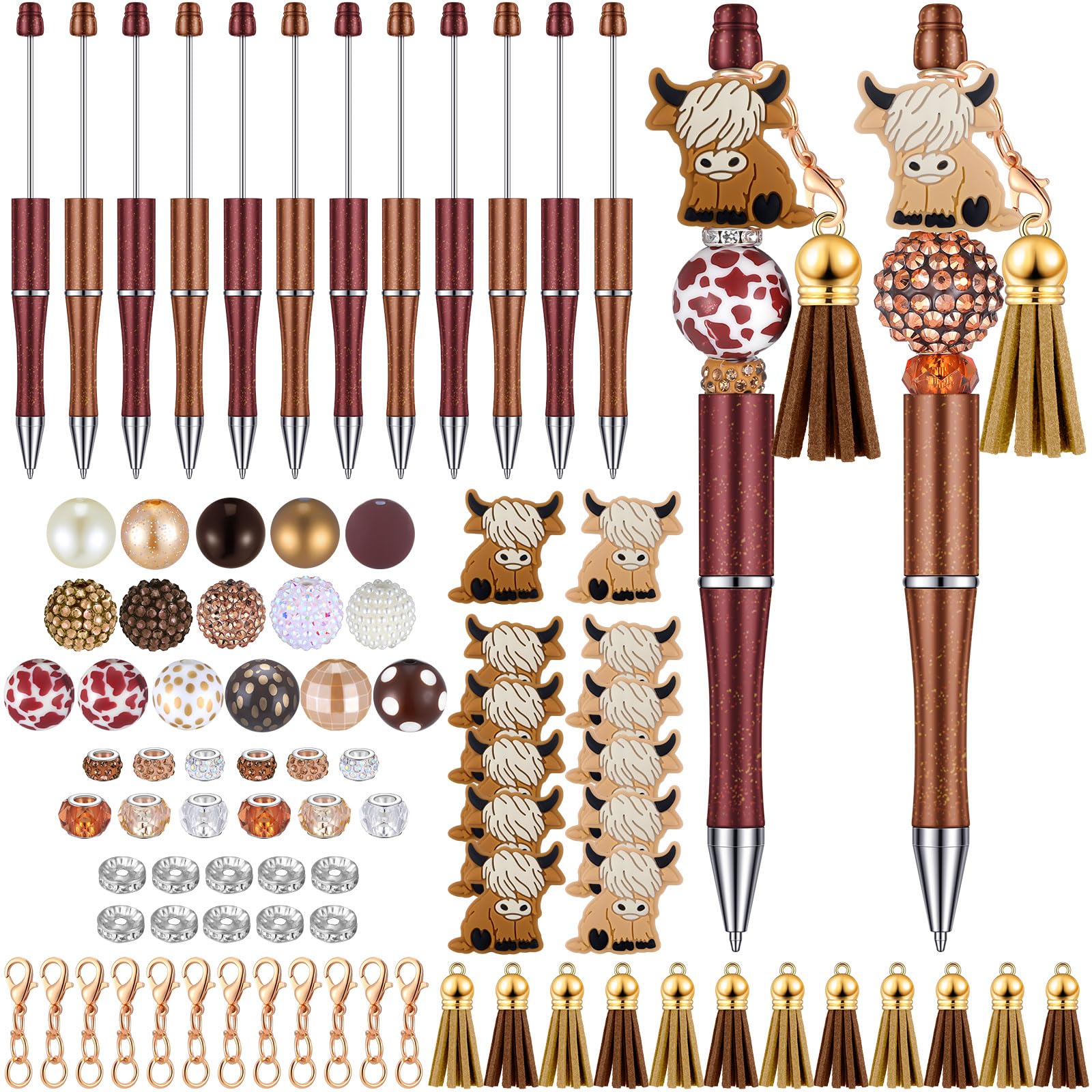 Tinlade 12 Pieces Beadable Pens Bulk Bead Pens With 50 Pcs Assorted Colors Beads Pen Diy Making Kit Multicolor Ballpoint Pen Bla