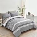 Kakijumn 5 Piece Bed In A Bag Stripe Comforter Set Twin Size, White Grey Patchwork Striped Comforter And Sheet Set, All Season S
