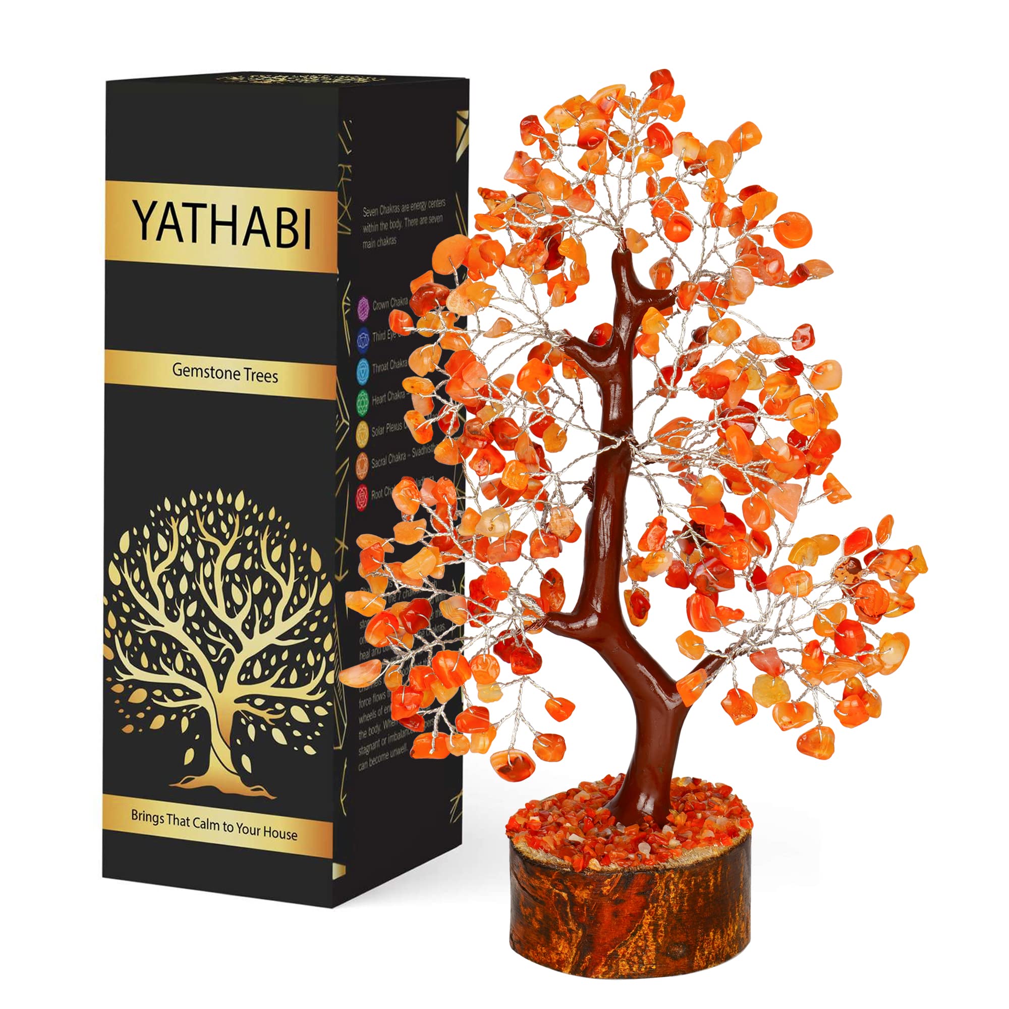 YATHABI Carnelian - Crystal Tree - Gemstone - Crystal Bonsai Tree - Feng Shui - Money Crystal Stone - Crystal Tree of Life Decor