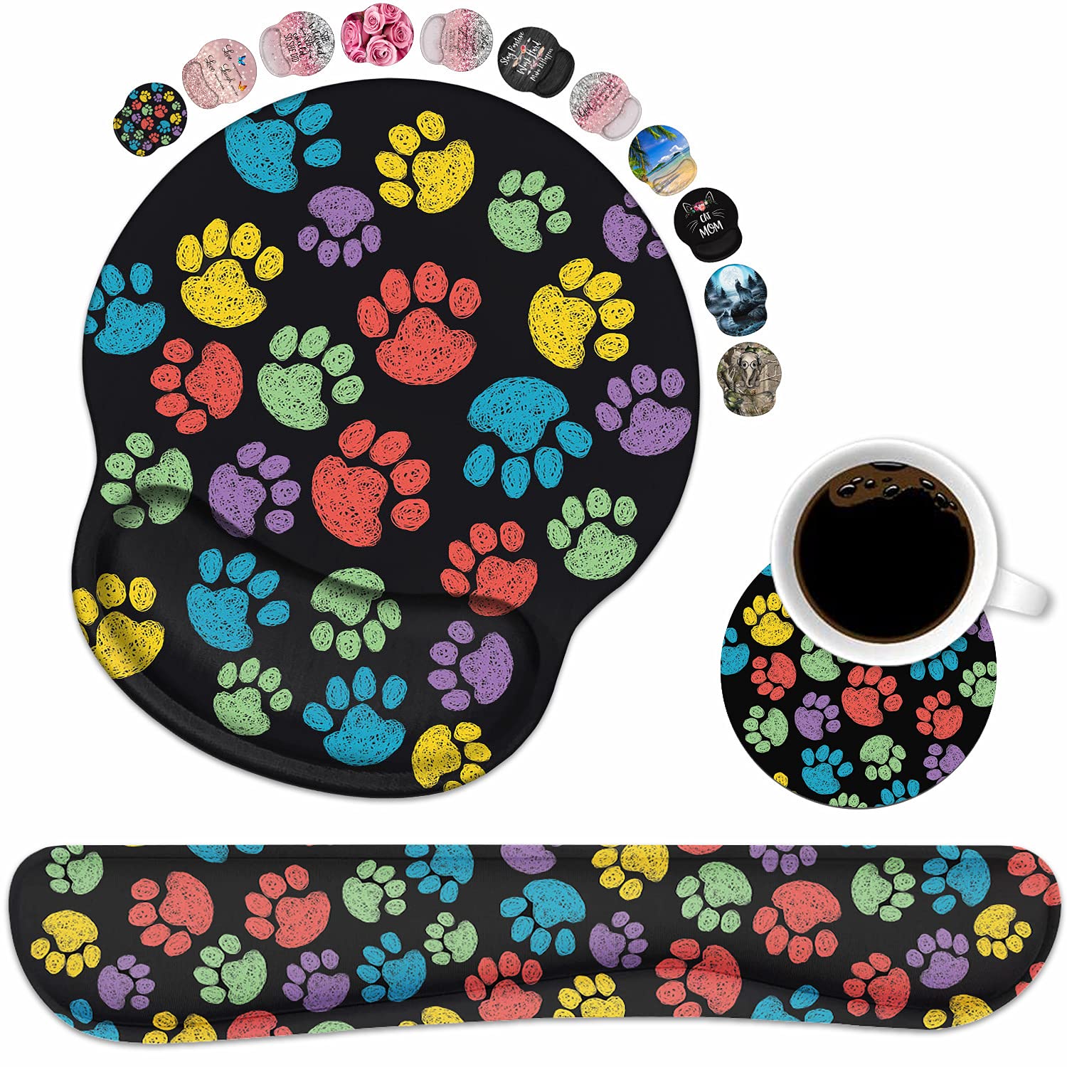 Keyboard Wrist Rest And Mouse Pad Wrist Support Set With Coasters, Non-Slip Pu Base Ergonomic Gaming Mousepad For Home Office Wo