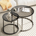 aboxoo Nesting Coffee Table Grey Glass Table Set of 2, Small Round Glass Nesting Tables for Living Room Bedroom, Accent Tea Tabl