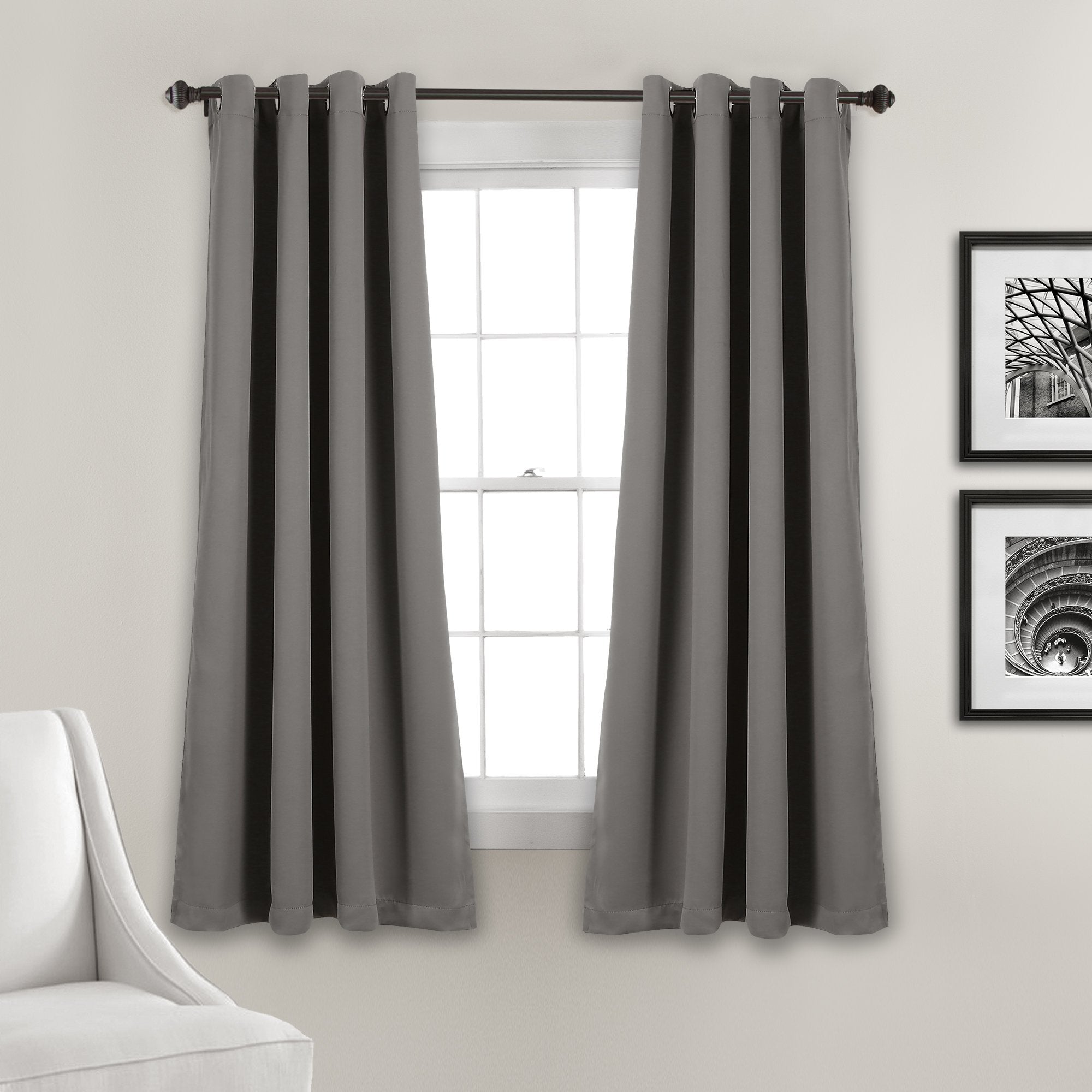 Lush Decor Insulated Grommet Blackout Window Curtain Panels, Pair, 52' W X 63' L, Dark Gray - Classic Modern Design - Chic Win