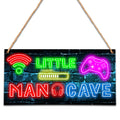 Little Man Cave, Neon Gaming Wooden Door Sign for Gamer Room Decor, Boys Decorations for Bedroom Nursery Playroom Wall Art (5 x1