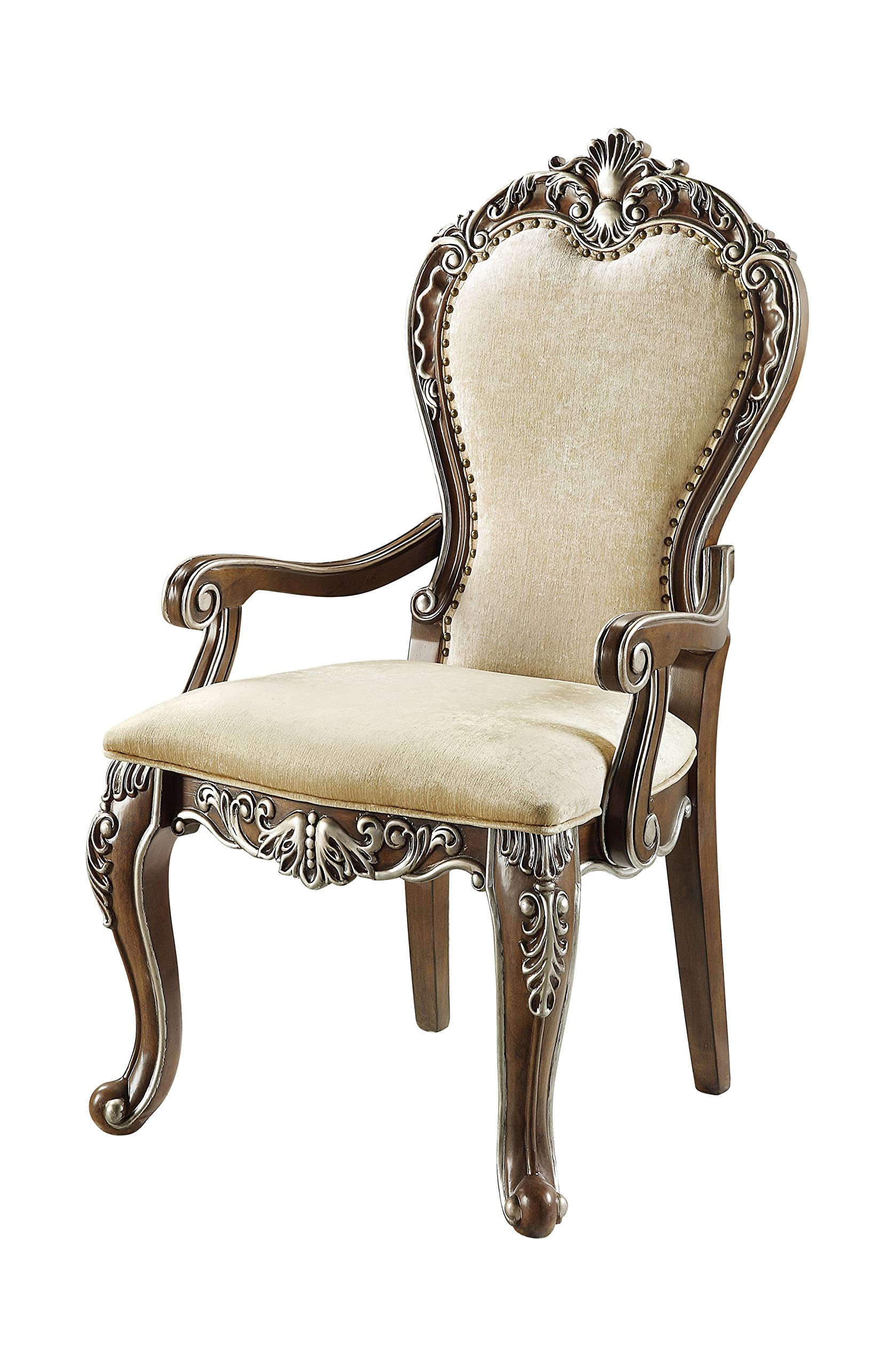 Acme Latisha Fabric Arm Chair with Nailhead Trim in Antique Oak (Set of 2)