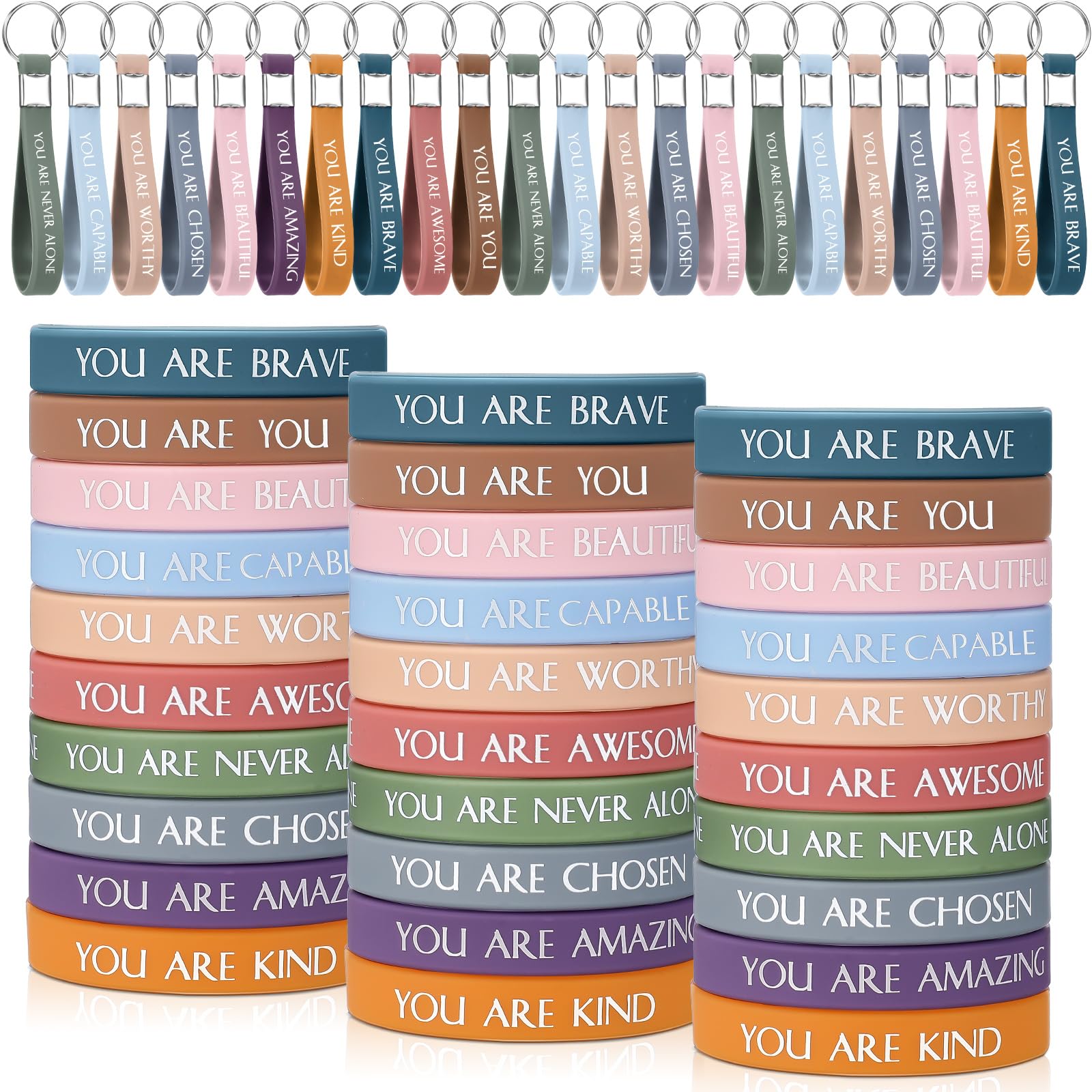 Sratte 60 Pcs Motivational Wristbands Inspirational Keychains Appreciation Gifts Back To School Gifts For Students From Teacher