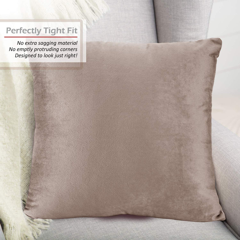 Nestl Throw Pillow Covers, Cozy Velvet Decorative Outdoor Pillow Covers 18X18 Inches, Soft Solid Cushion Covers For Sofa, Bed And Car, Set Of 4 - Taupe Sand