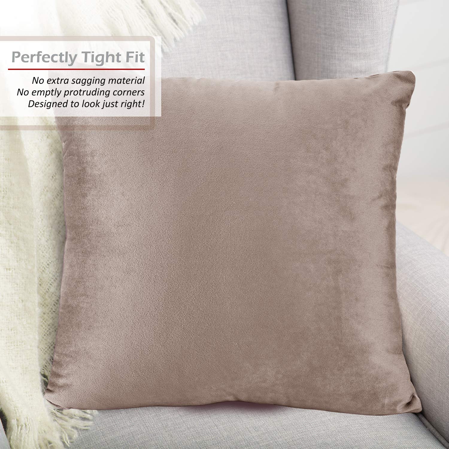 Nestl Throw Pillow Covers, Cozy Velvet Decorative Outdoor Pillow Covers 18X18 Inches, Soft Solid Cushion Covers For Sofa, Bed And Car, Set Of 4 - Taupe Sand