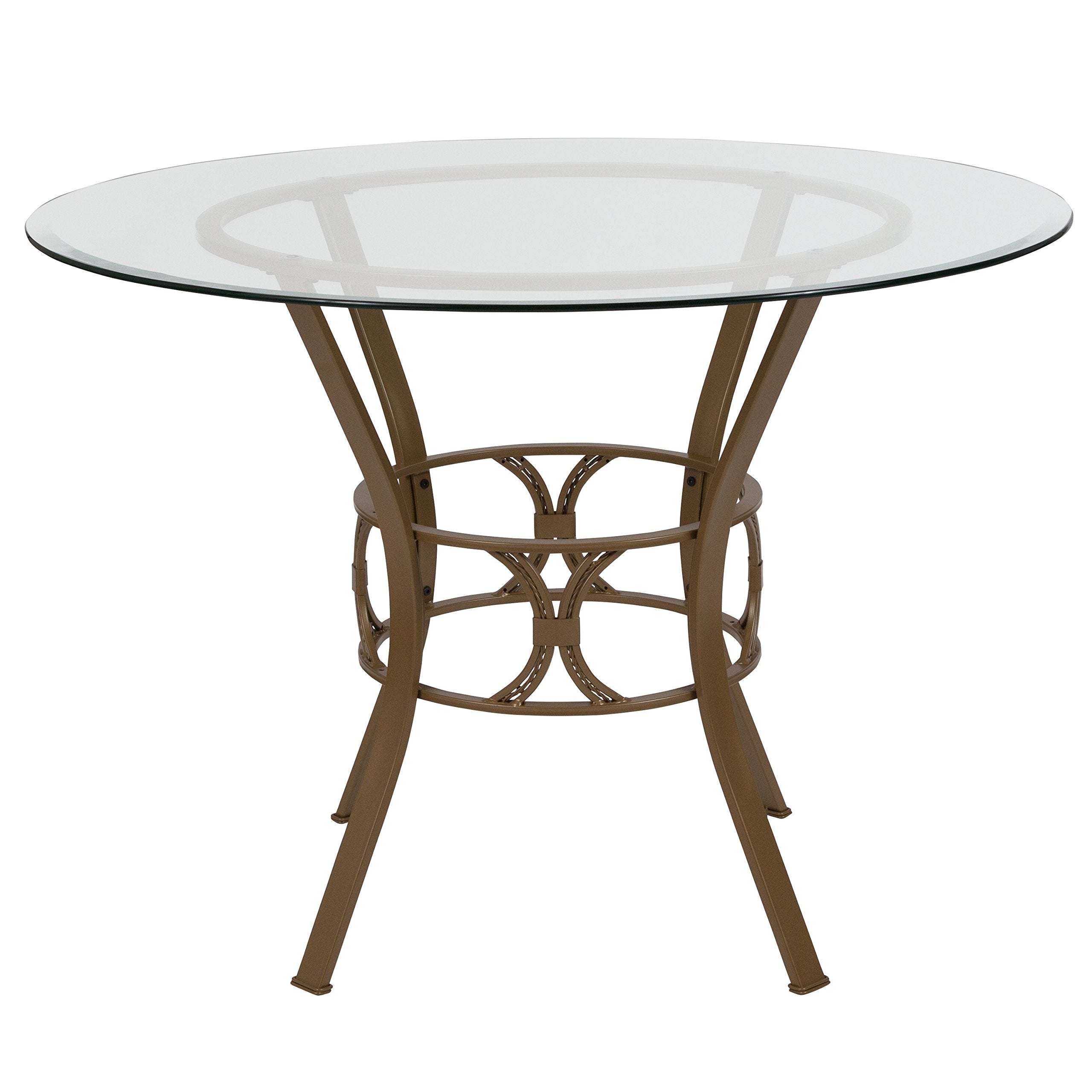 Flash Furniture Carlisle Round Glass Dining Table With Metal Frame, 42 In, Clear/Matte Gold