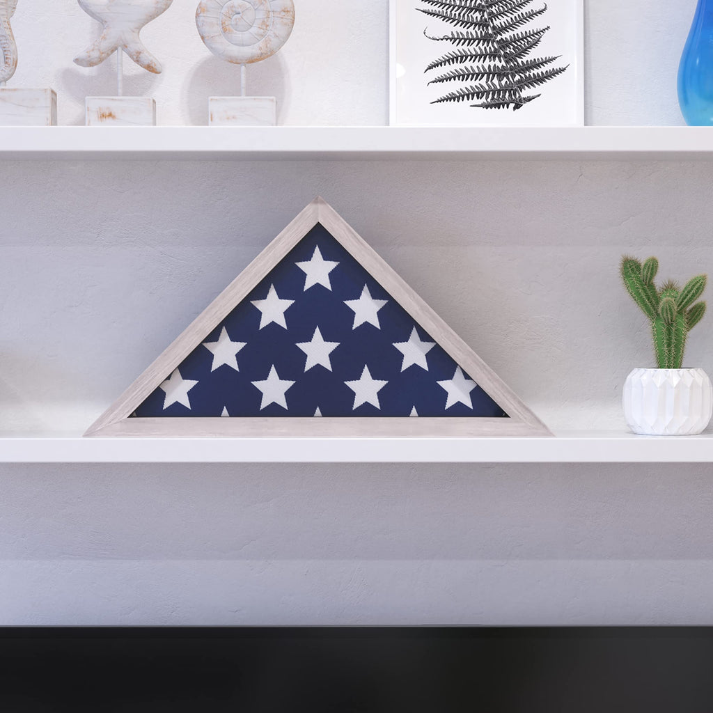 Flash Furniture Sheehan Memorial Flag Display Case - Whitewashed Solid Wood Military Flag Display Case For 9.5 X 5 American Veteran Flag