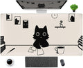 Aesthetic Beige White Anime Desk Mat Mouse Pad Cute Kawaii Minimalist Black Cartoon Cat Xxl Large Extended Gaming Mousepad Desk