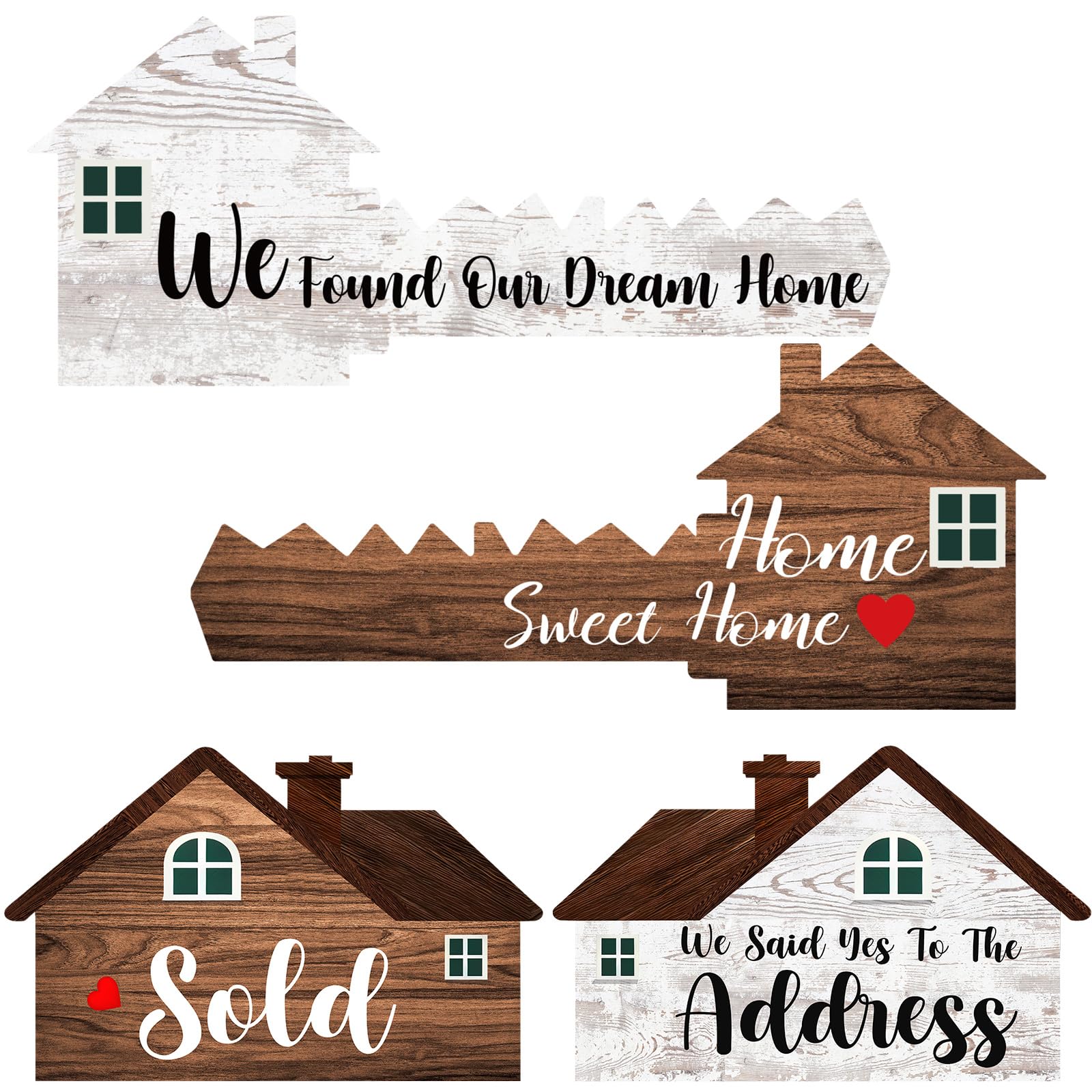 Sintuff 2 Pieces Sold Signs, Double Sided Social Media Photo Props, House Shaped and Home Key Shaped Decor Closing Gift Double S