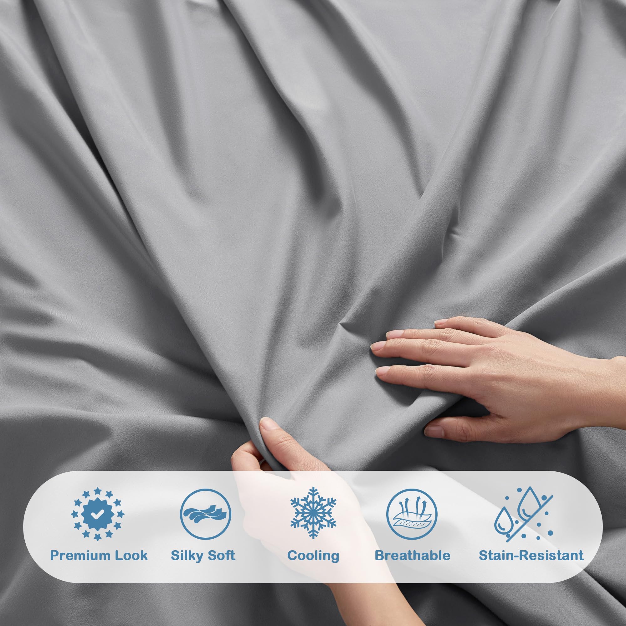 Degrees Of Comfort Coolmax Cooling Fitted Sheet Only, Queen Size Bed Soft Sheets For Hot Sleepers, Up To 15' Deep Pocket, All Around Elastic, Wrinkle Free, Fade Stain Resistant, Grey 1Pc
