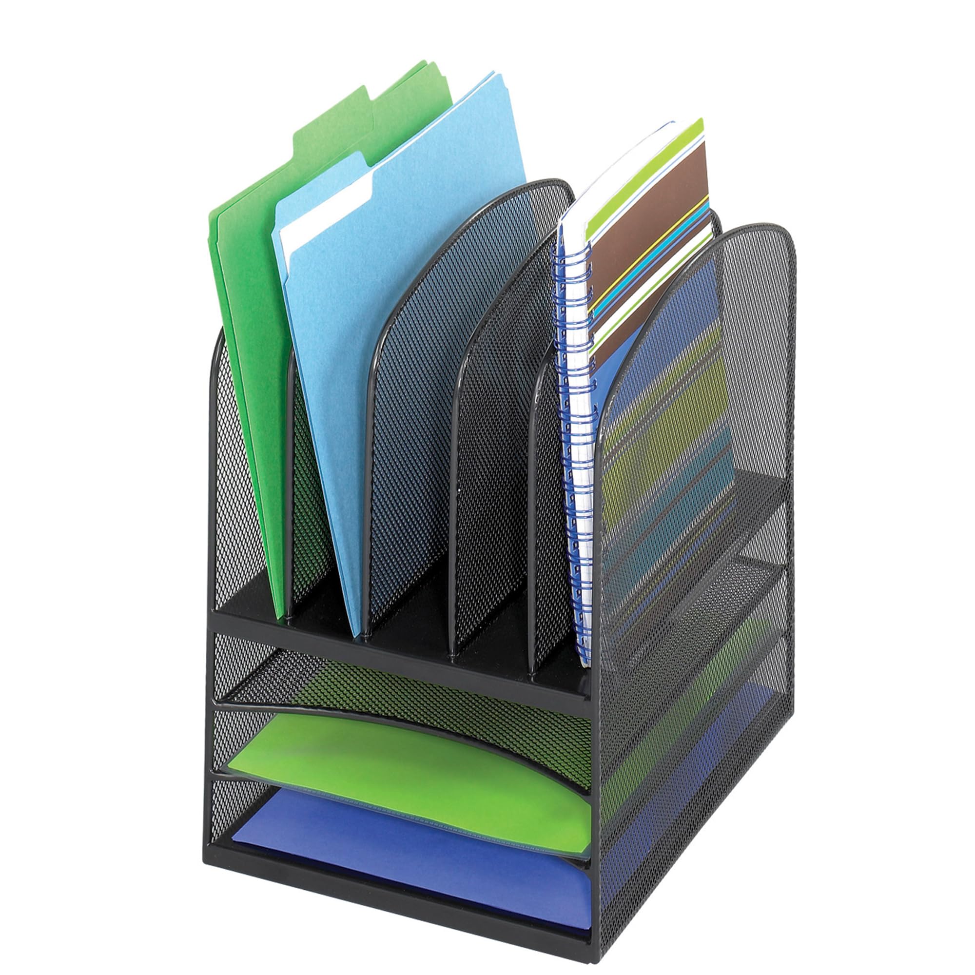 Safco 3266Bl Onyx Mesh 5 Sorter, 3 Tray Desktop Organizer. Durable Steel Mesh Construction -3 Horizontal Trays. Multifunctional