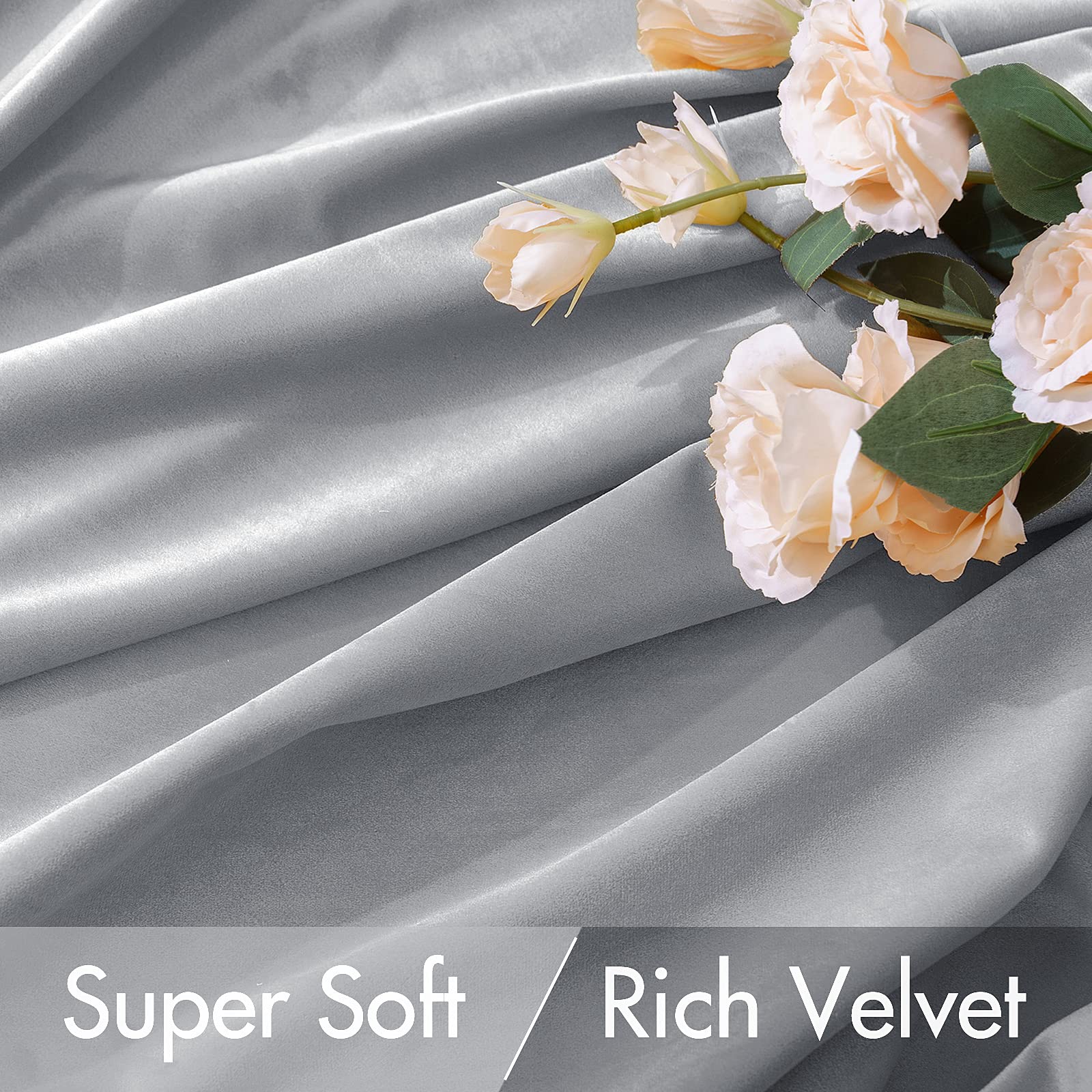 Miulee Greyish White Velvet Curtains 96 Inches - Luxury Blackout Curtains For Bedroom Living Room Thermal Insulated Super Soft Window Drapes Rod Pocket & Back Tab, W52 X L96 Inches, 2 Panels Set