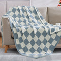 Wrensonge Checkered Throw Blanket, Grey Blue Soft Cozy Fluffy Warm Hand Made Throw Blankets For Couch, Sofa, Chair, Bed, Camping