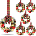 Yuxung 6 Pcs Cabinet Wreath with Lights Prelit Artificial Small Christmas Wreath Pinecone Front Door Wreath with Bow Xmas Hangin