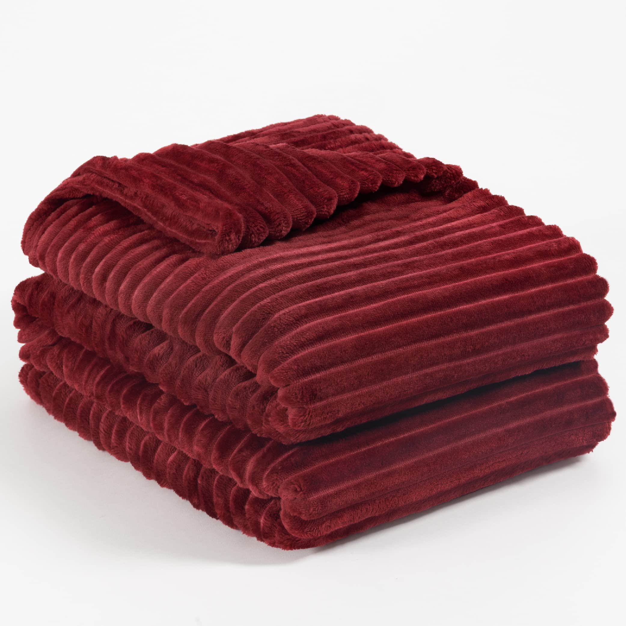 Pavilia Soft Fleece King Bed Blanket Burgundy Wine Red, Large Fuzzy Plush Flannel Blanket, Warm Cozy Ribbed Microfiber Blanket F
