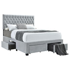 Coaster Home Furnishings Soledad Modern Classic Fabric Upholstered Full Size Storage Panel Bed Frame Platform Bed 52-inch Headboard Light Grey 305878F