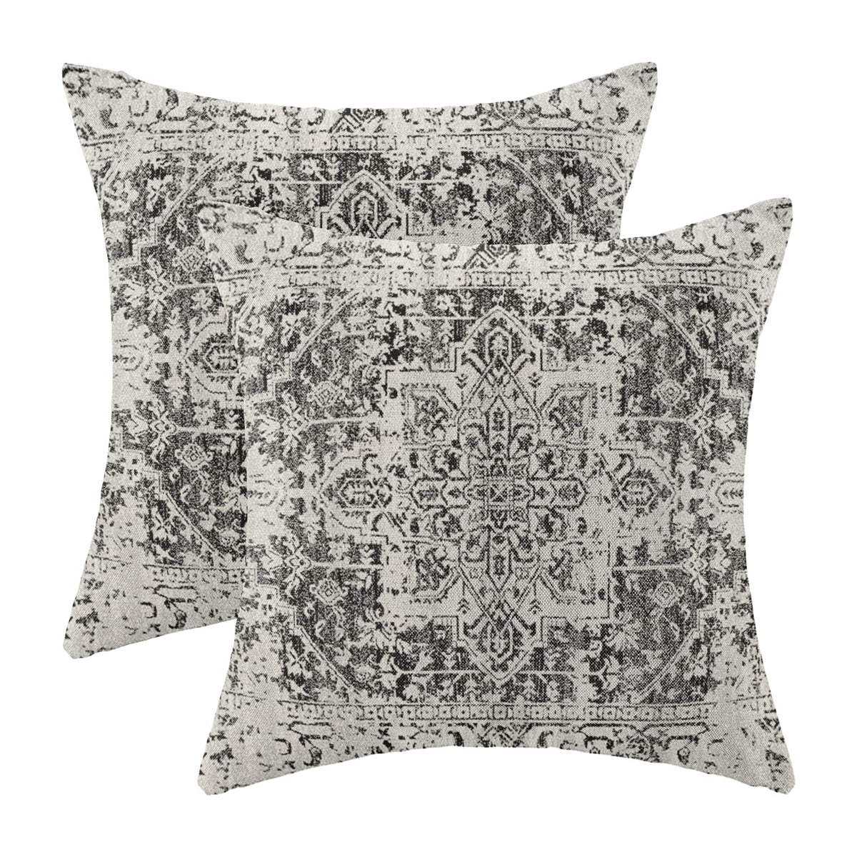 Gohdiwh Boho Pillow Covers 18X18 Set Of 2, Ethnic Design Decorative Throw Pillows Linen Black Gray Carpet Pattern Farmhouse Cush
