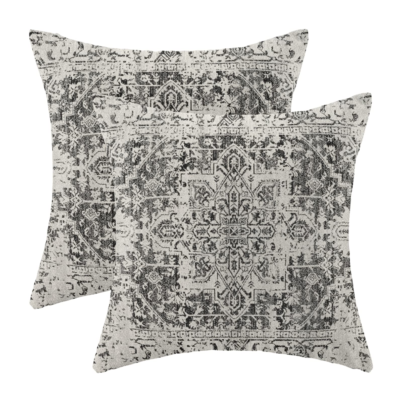 Gohdiwh Boho Pillow Covers 18X18 Set Of 2, Ethnic Design Decorative Throw Pillows Linen Black Gray Carpet Pattern Farmhouse Cush