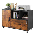 Devaise Lateral File Cabinet With Lock, 1-Drawer Rolling File Cabinets On Wheels For Home Office, Wood Printer Stand With Open Storage Shelf, Rustic Brown