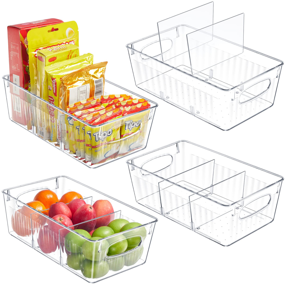 Kootek Refrigerator Organizer Bins with Removable Dividers, Freezer Organizer Bins Clear Pantry Organization and Storage Bins, P