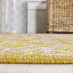 Jonathan Y Smb100E-5Sq Tela Bohemian Textured Weave Floral Indoor Outdoor -Area Rug, Coastal Traditional Transitional Easy-Cleaning,Bedroom,Kitchen,Backyard,Patio, Yellow/Cream, 5' Square