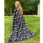 Spooky Halloween Throw Blanket For Couch Or Sofa: Silver Night Bats On Black Design On Soft Velvet Fleece Oversized 50' X 70'