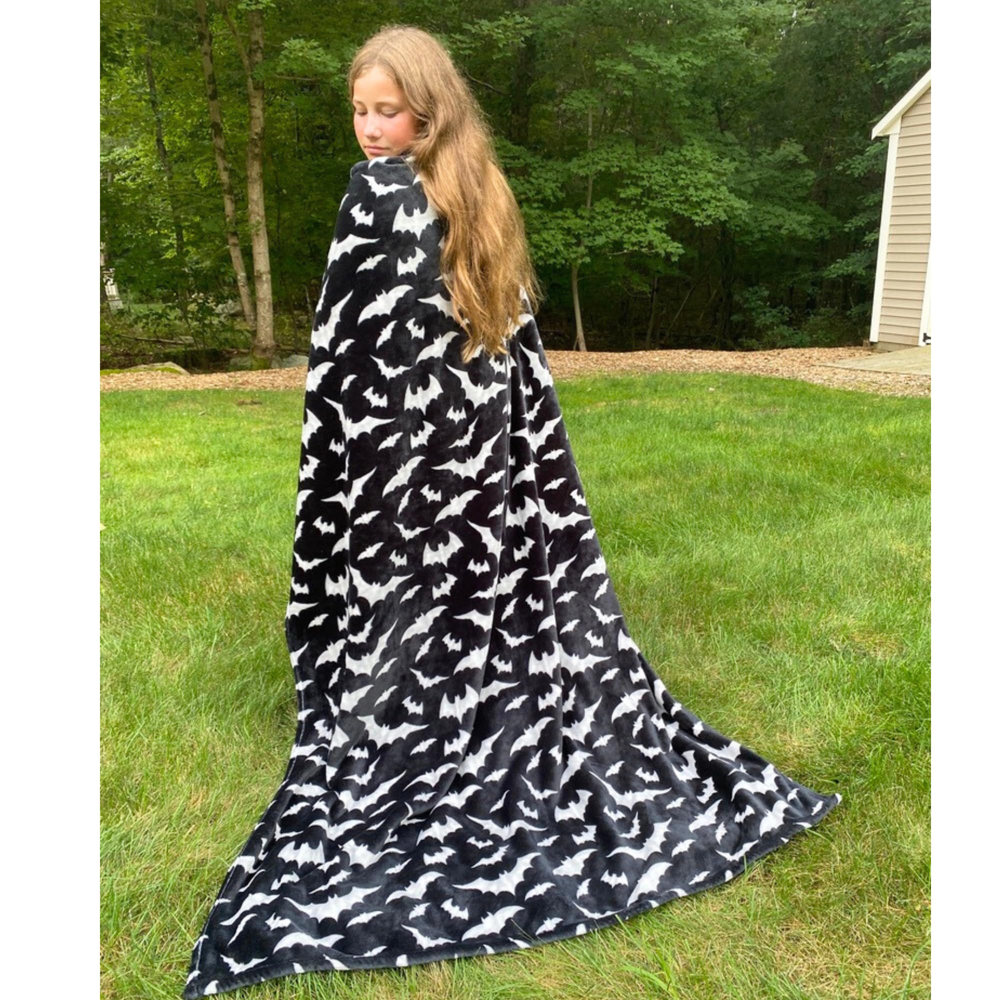 Spooky Halloween Throw Blanket For Couch Or Sofa: Silver Night Bats On Black Design On Soft Velvet Fleece Oversized 50' X 70'