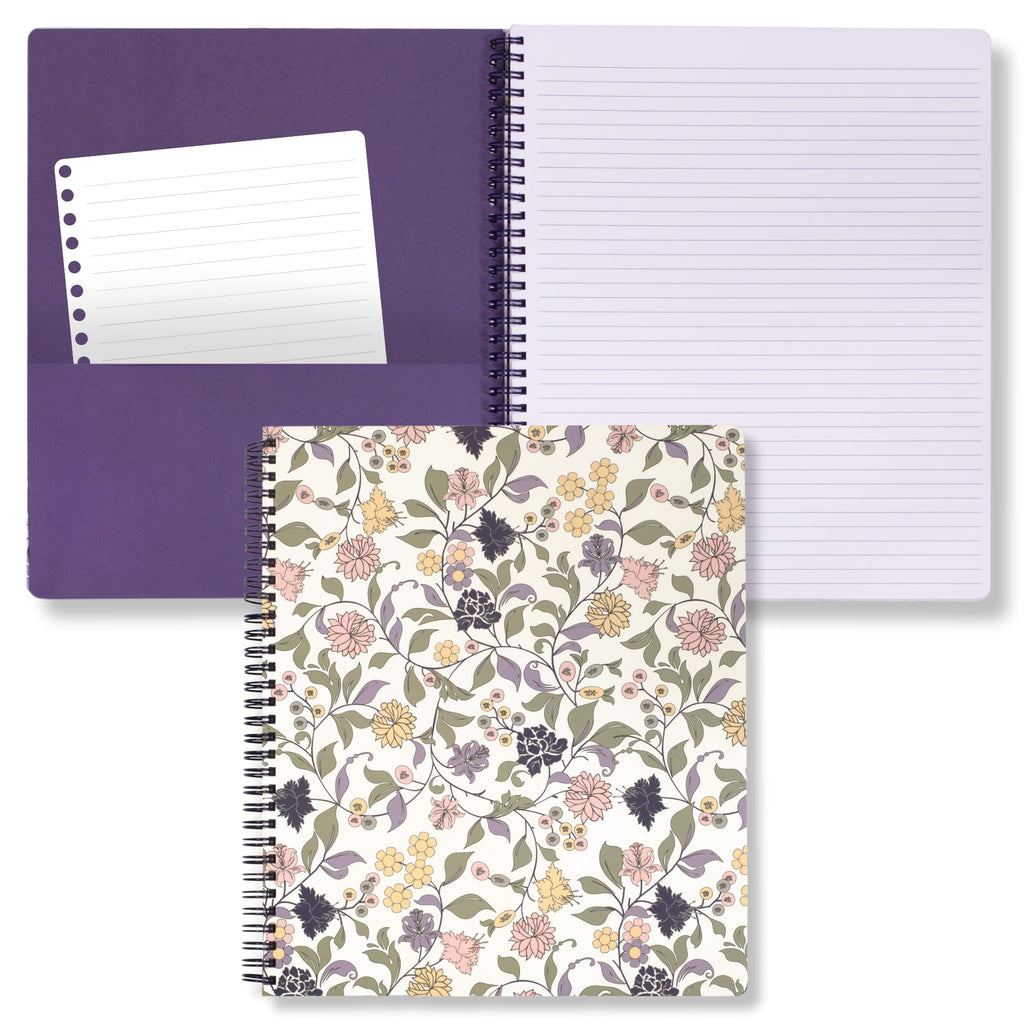 Steel Mill & Co Cute Floral Large Spiral Notebook College Ruled, 11' X 9.5' With Durable Hardcover And 160 Lined Pages, Purple
