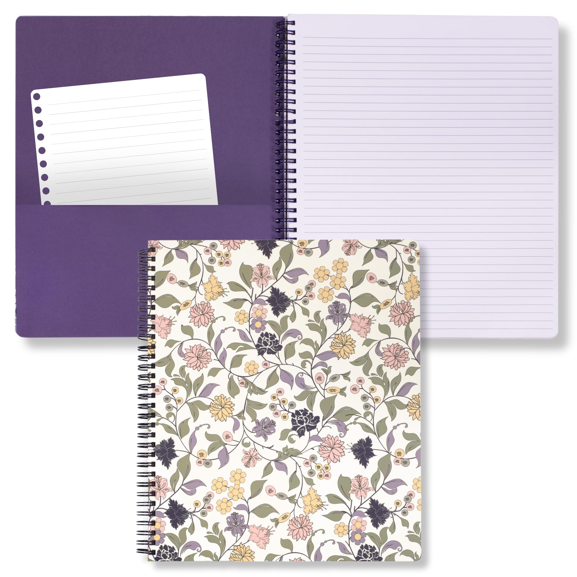 Steel Mill & Co Cute Floral Large Spiral Notebook College Ruled, 11' X 9.5' With Durable Hardcover And 160 Lined Pages, Purple