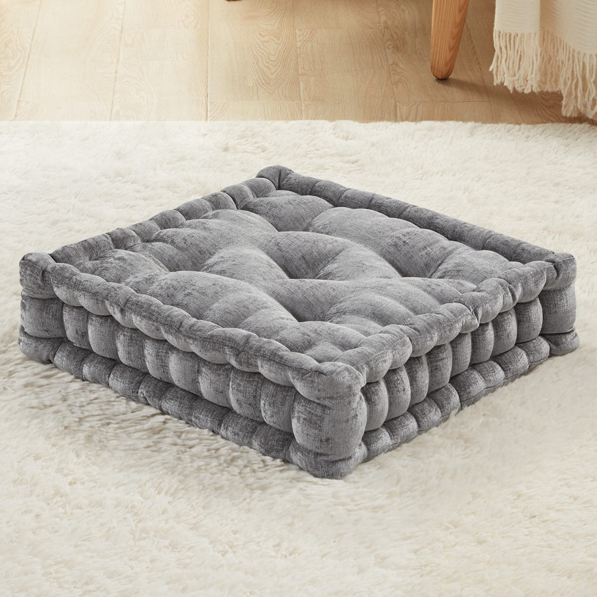 Codi Inna Floor Pillow, Large Cushions Sitting For Adults | Square Tufted Chenille Pillows Seat For Meditation, Living Room, Rea