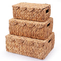 Acellegic 3 Pcs Large Wicker Storage Baskets with Lids 16 14 12 Scalloped Wicker Edge Basket Rattan Storage Rectangle Box Lar