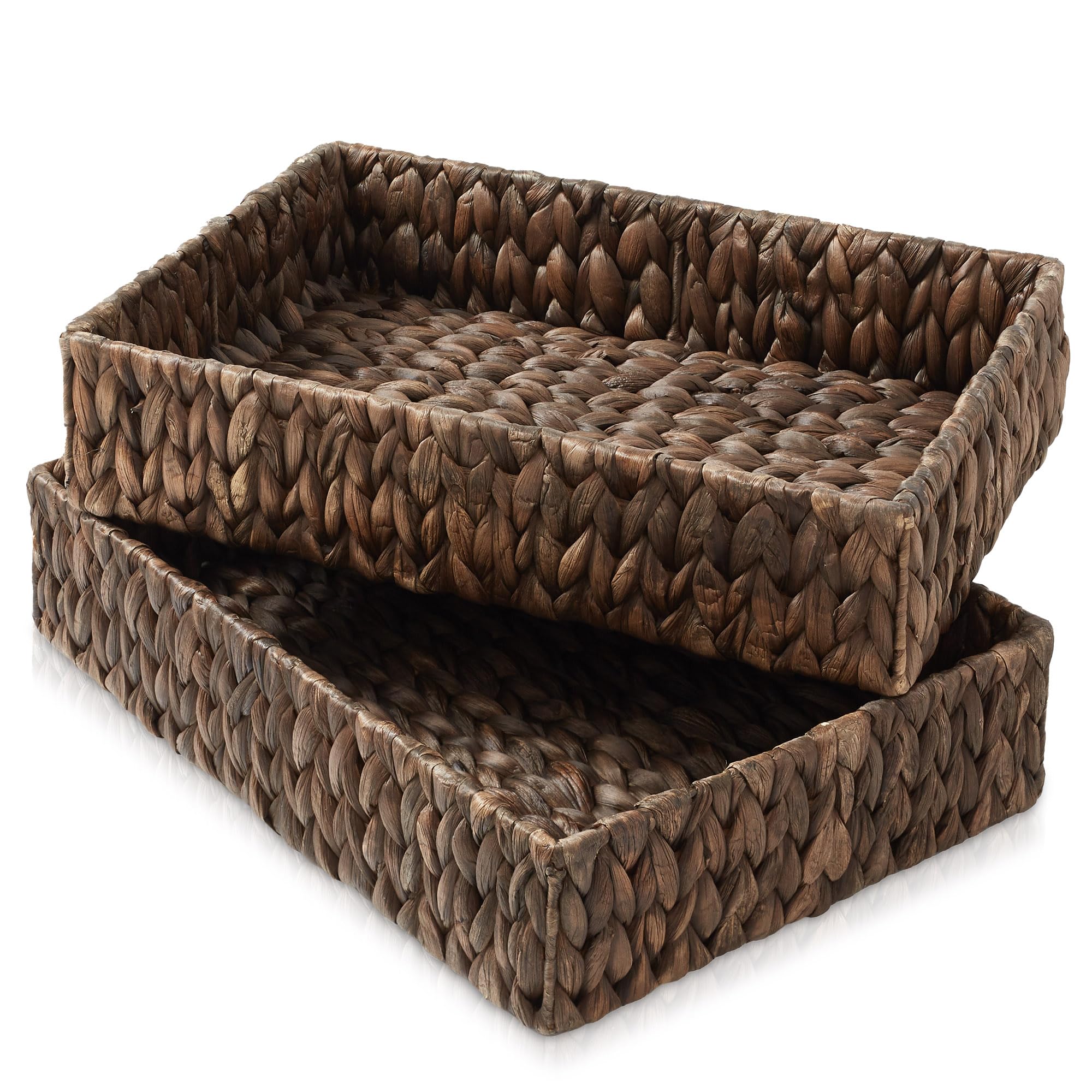 Casafield Set of 2 Bathroom Storage Baskets, Natural - Water Hyacinth, 15.75 W x 11.25 D x 3.25 H, Woven Toilet Tank Topper Bins