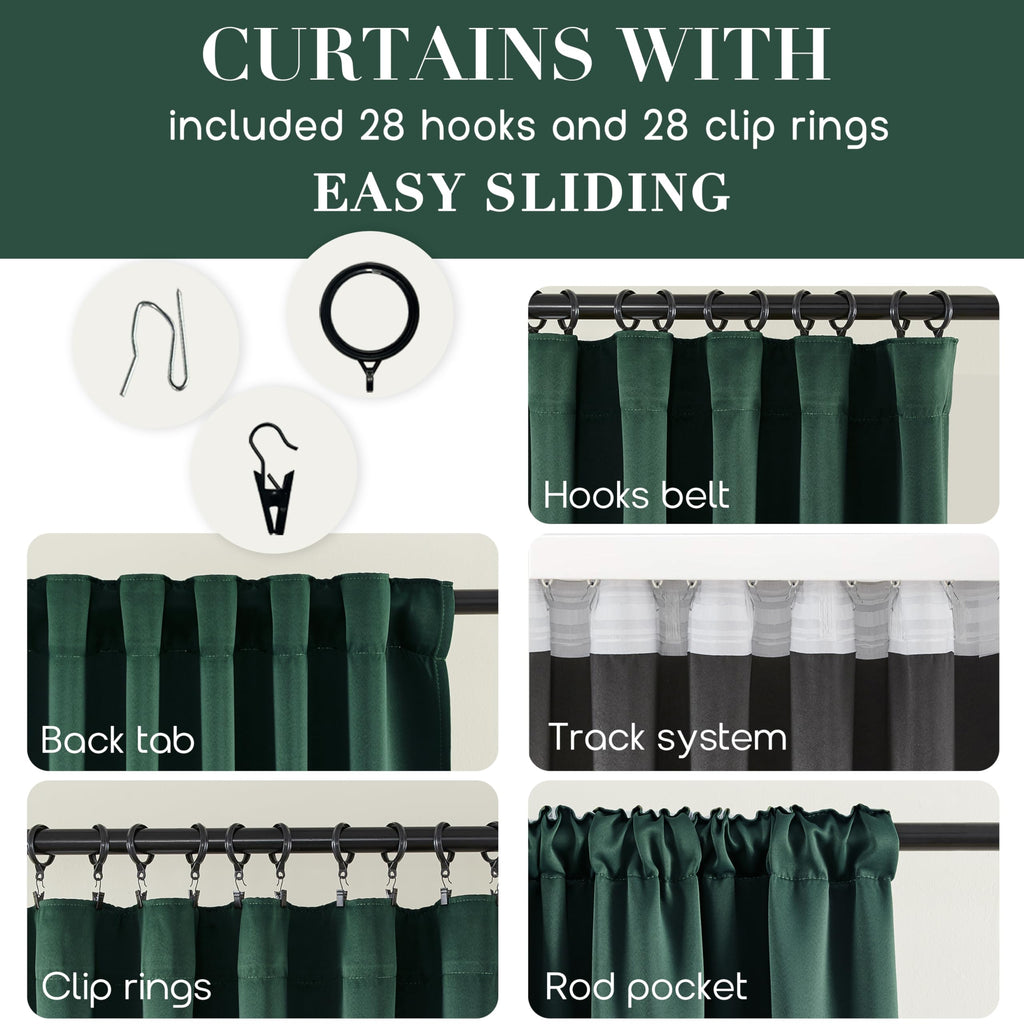 Shineland 90 Inch Blackout Curtains For Living Room,Back Tab Pleated Hook Thermal Insulated Black Out Curtain Drapes 90 Inches L