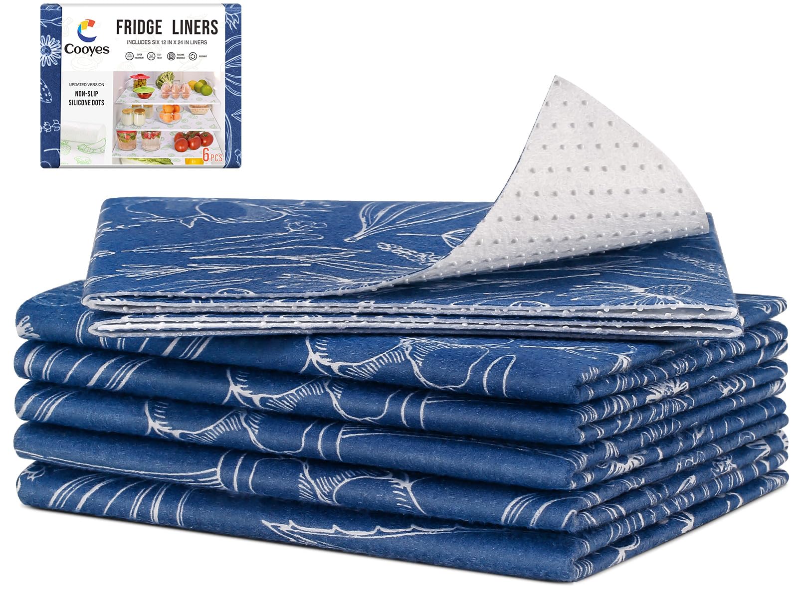 Cooyes 2 in 1 Shelf Liner for Refrigerator, 6 Pack, 12    24   , Fridge Drawer & Shelf Liners for Kitchen Cabinets Non-Adhesive,