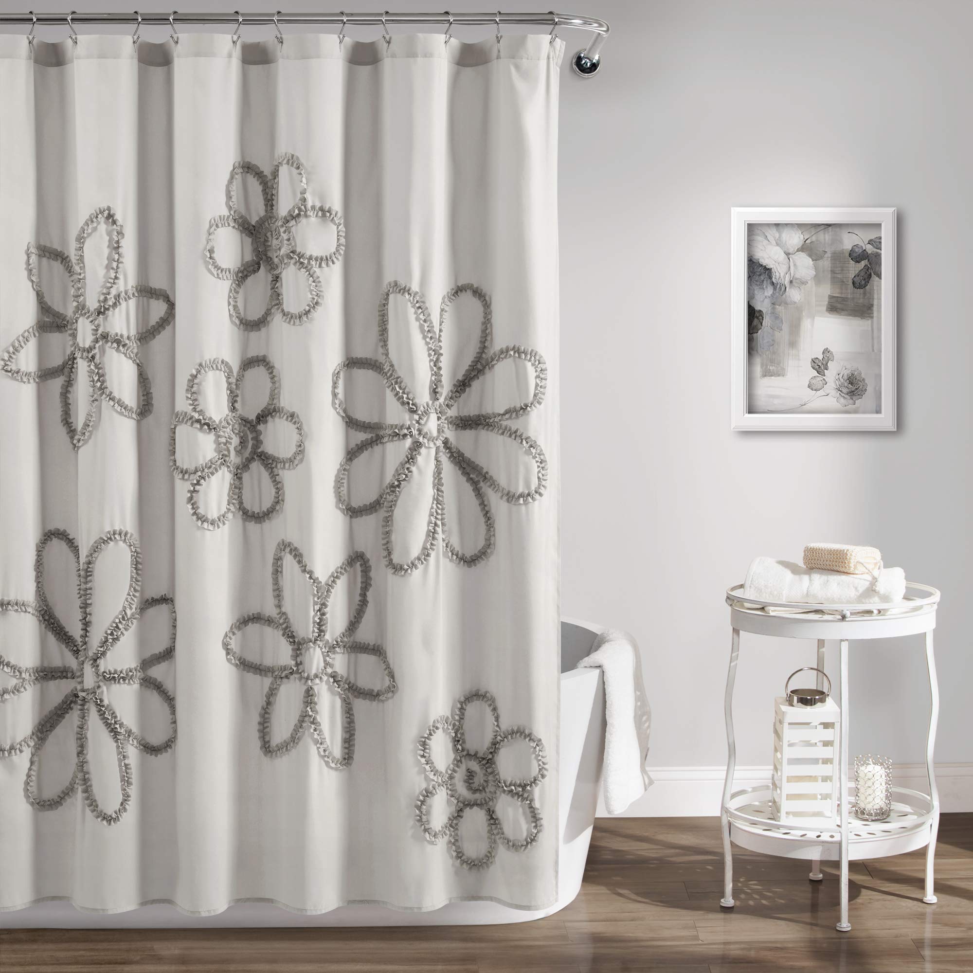 Lush Decor Light-Gray Ruffle Flower Polyester Shower Curtain (72' X 72')
