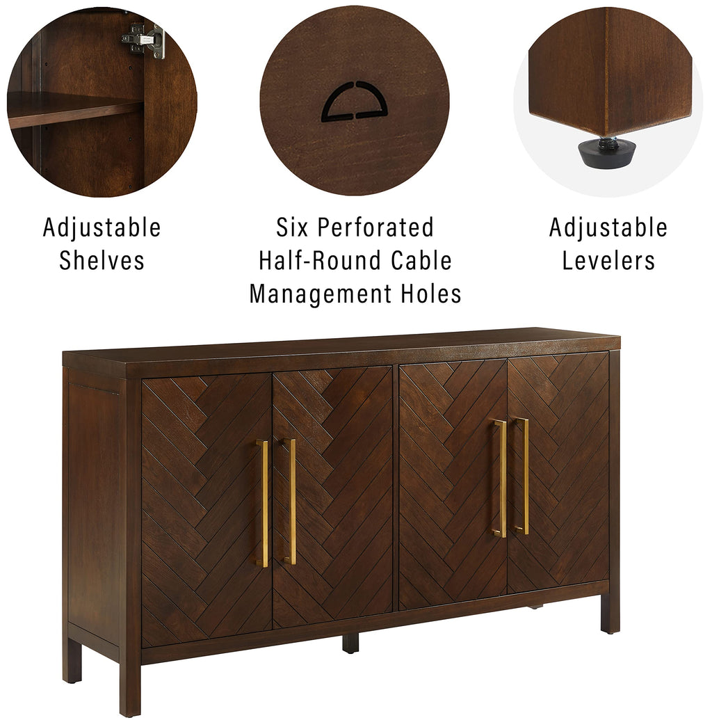 Crosley Furniture Darcy Modern Sideboard Buffet Cabinet with Storage Shelves, Living Room, Kitchen, Dining, Dark Brown