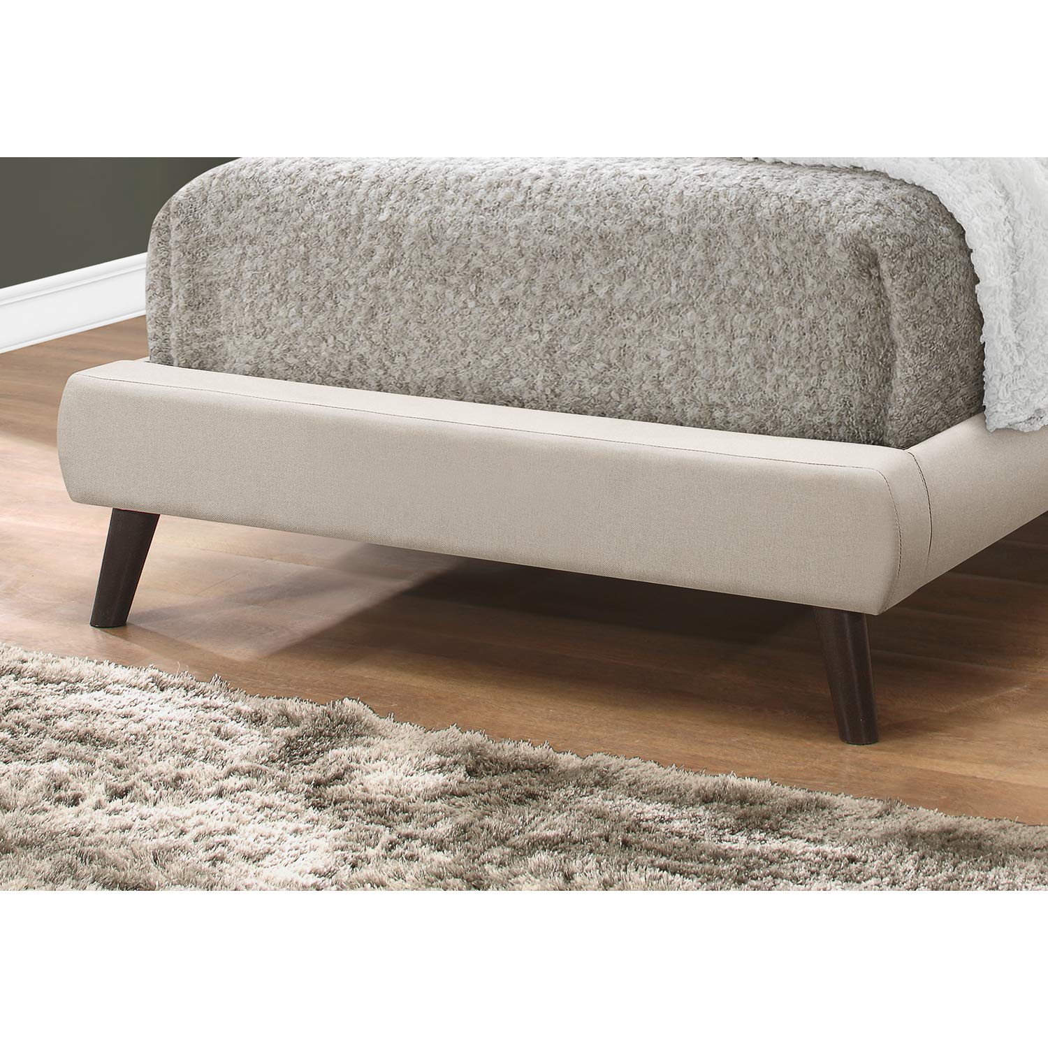 Monarch Specialties I Twin Size/Grey Linen with Brown Wood Legs BED, BEIGE