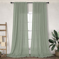 Sage Green Curtain 108 Inches Long 2 Panels Set Back Tab Rod Pocket Linen Drape For Living Room Bohemian Earthy Coastal Beach Th