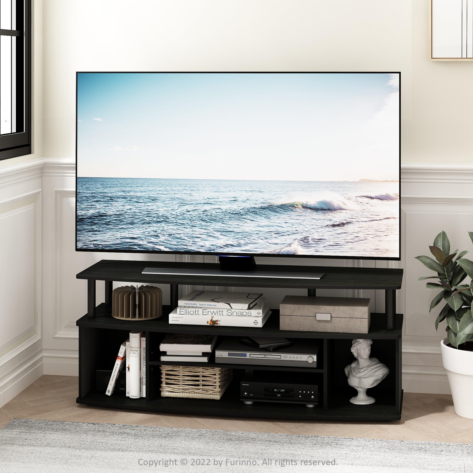 Furinno Jaya Large Entertainment Center Hold up to 55-in TV, Inches, Blackwood