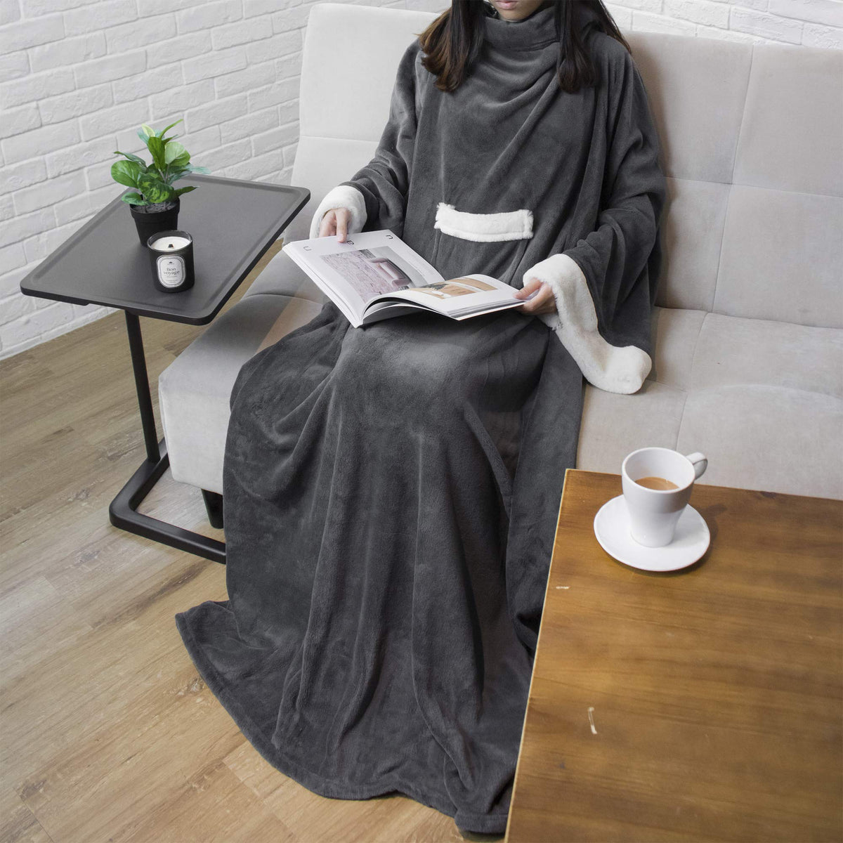 Pavilia Fleece Blanket With Sleeves For Women Men Adults, Wearable Blanket Warm Soft Plush, Hug Sleep Pod Snuggle Pocket Sleeved