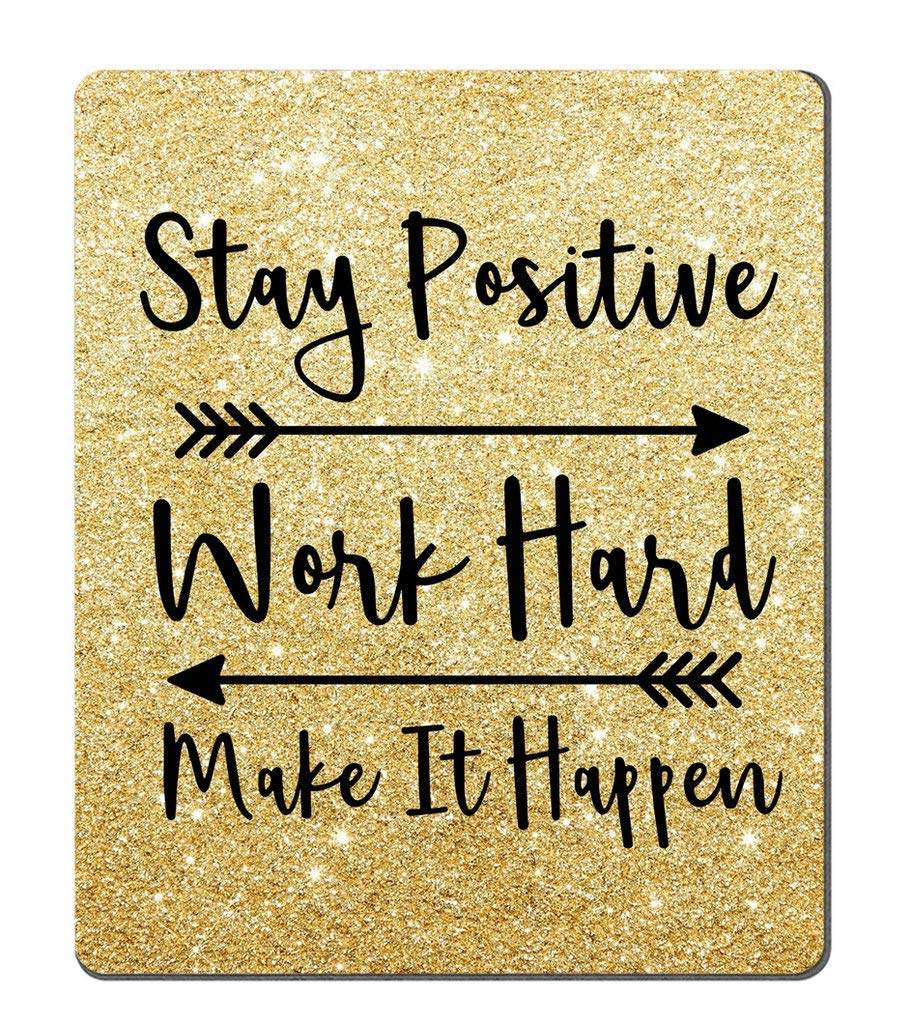 Amcove Gaming Mouse Pad Custom, Stay Positive Work Hard And Make It Happen Inspirational Quotes Mouse Pad Art Gold Glitter Black