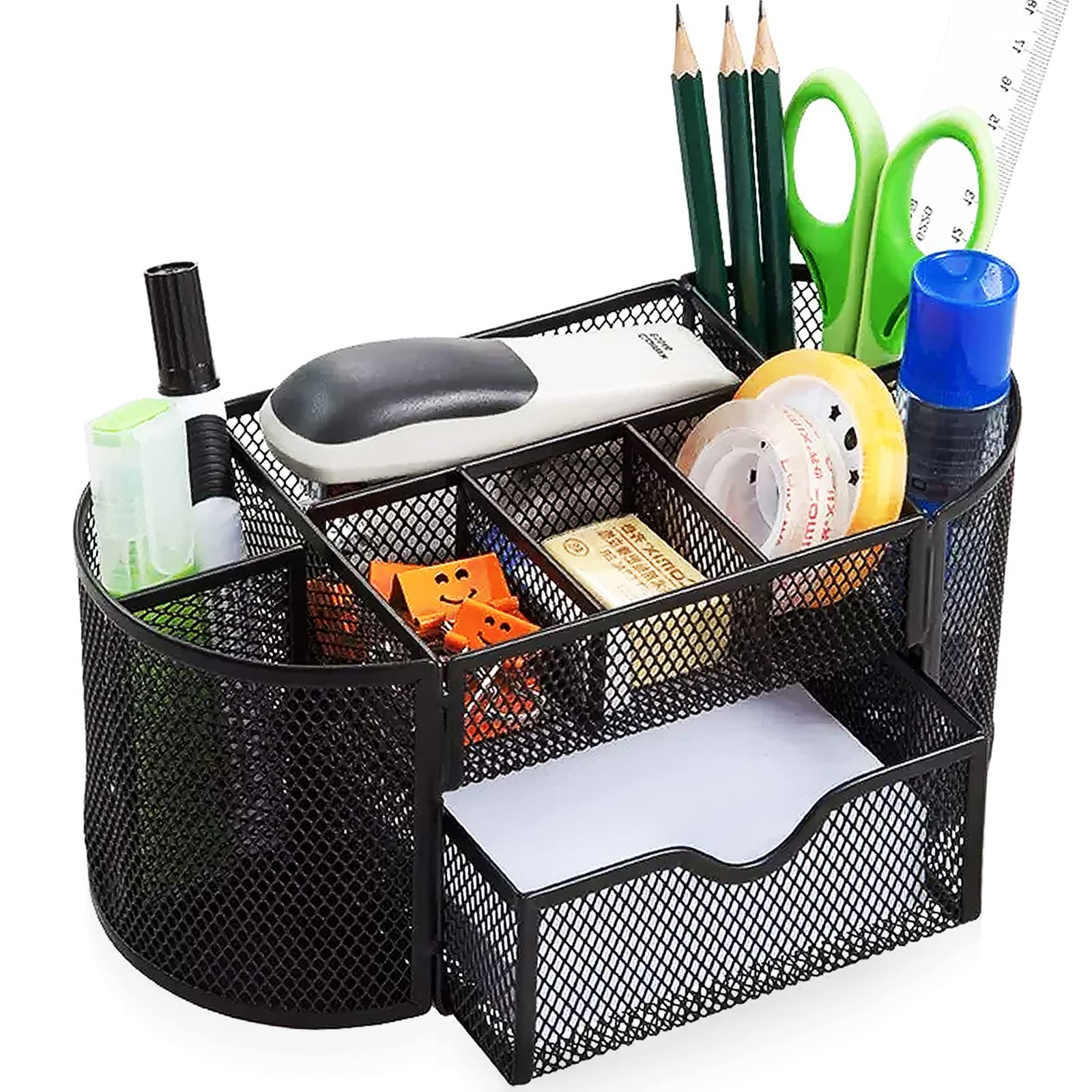 Mesh Desk Organizer Desktop Office Supplies Multi-Functional Caddy Pen Holder Stationery With 8 Compartments And 1 Drawer For Of