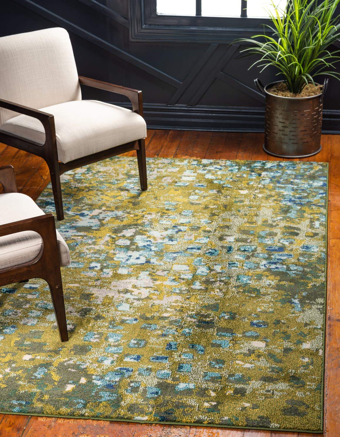 Unique Loom Jardin Collection Colorful, Vibrant, Abstract, Modern Area Rug, 5 x 8 ft, Green/Olive