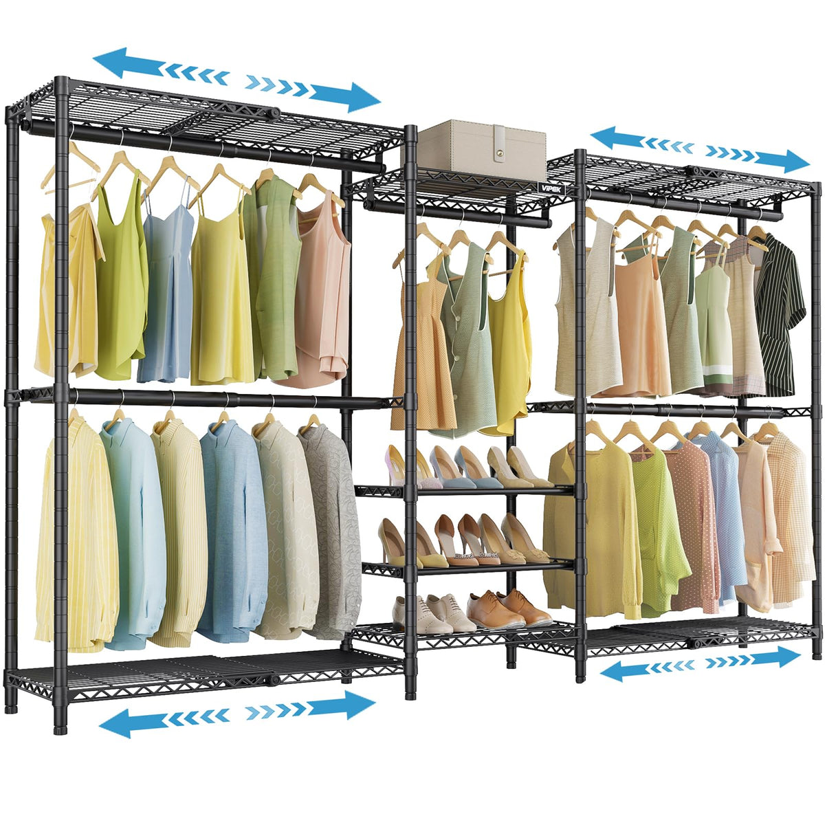 VIPEK X3S Expandable Closet System, Heavy Duty Freestanding Closet Organizer with Shoe Shelves, 5 Hanging Rods & 8 Adjustable Sh