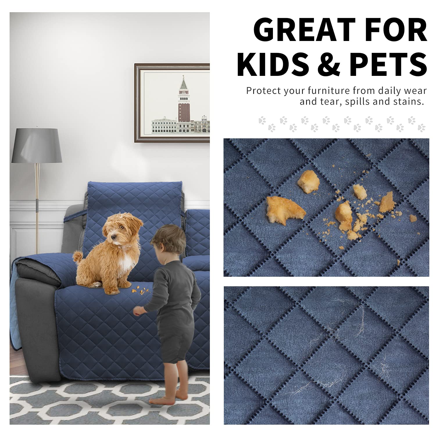 Easy-Going Recliner Sofa Cover With Console, Reversible Couch Cover For Living Room, Split Sofa Cover For Each Seat With Elastic