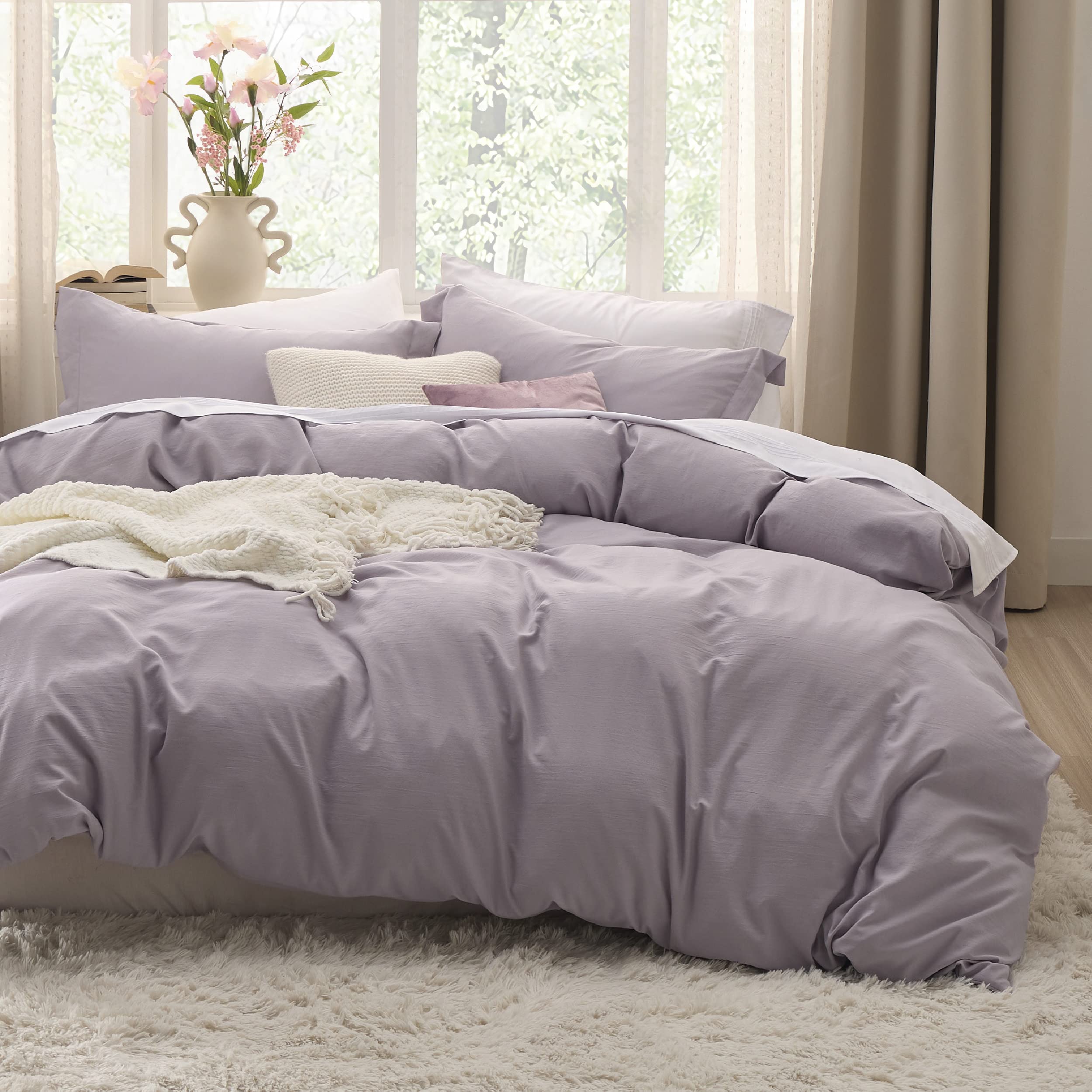 Bedsure Dusty Purple Duvet Cover Queen Size - Soft Prewashed Queen Duvet Cover Set, 3 Pieces, 1 Duvet Cover 90X90 Inches With Zi