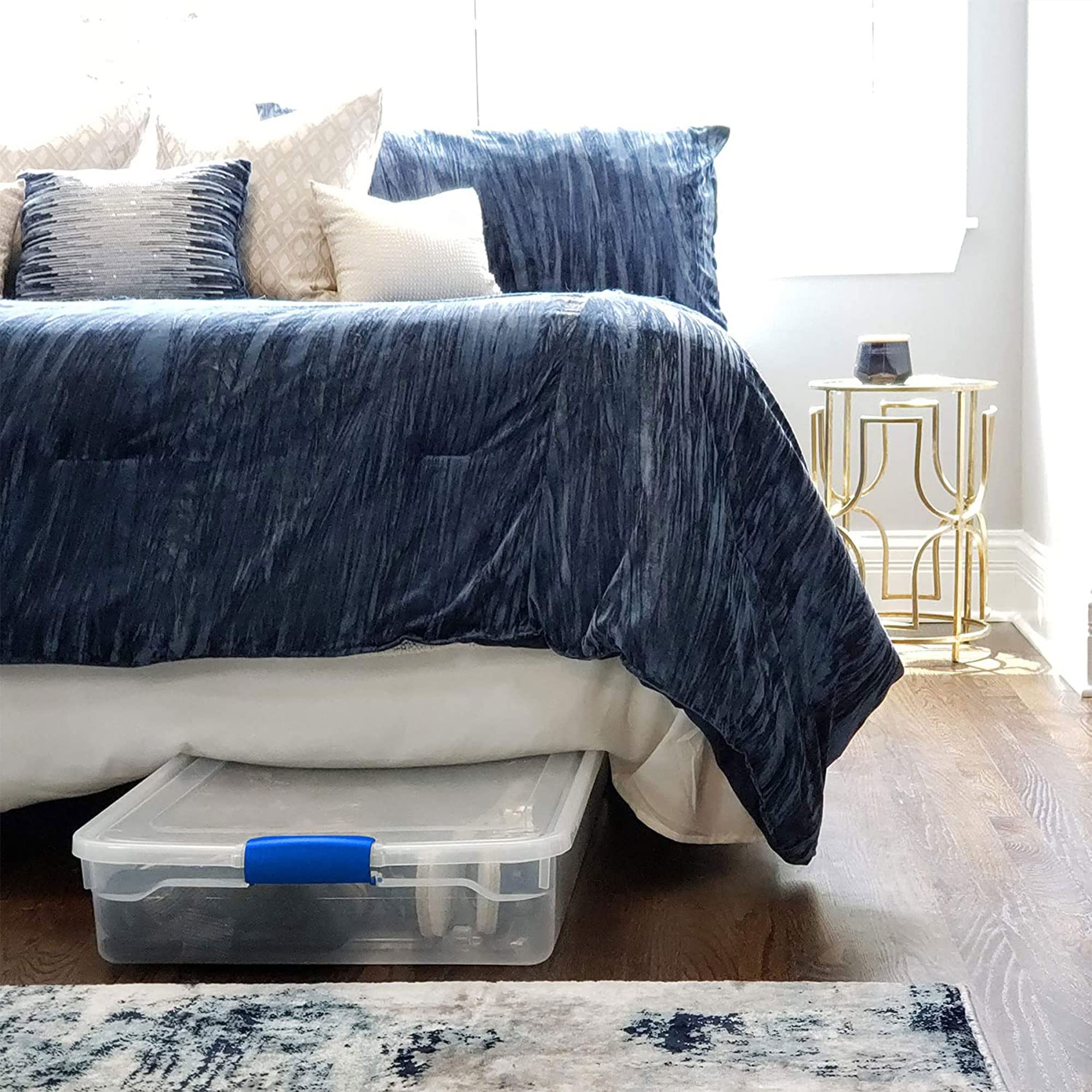 Homz Multipurpose 60 Qt Underbed Secure Latching Clear Plastic Storage Container With Snap-On Lid And Wheels For Home & Office O