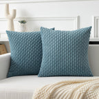 Kevin Textile Throw Pillow Covers Soft Corduroy Decorative Set Of 2 Boho Striped Pillow Covers Pillowcases Farmhouse Home Decor For Couch Bed Sofa Living Room 20X20 Inch Blue Grey